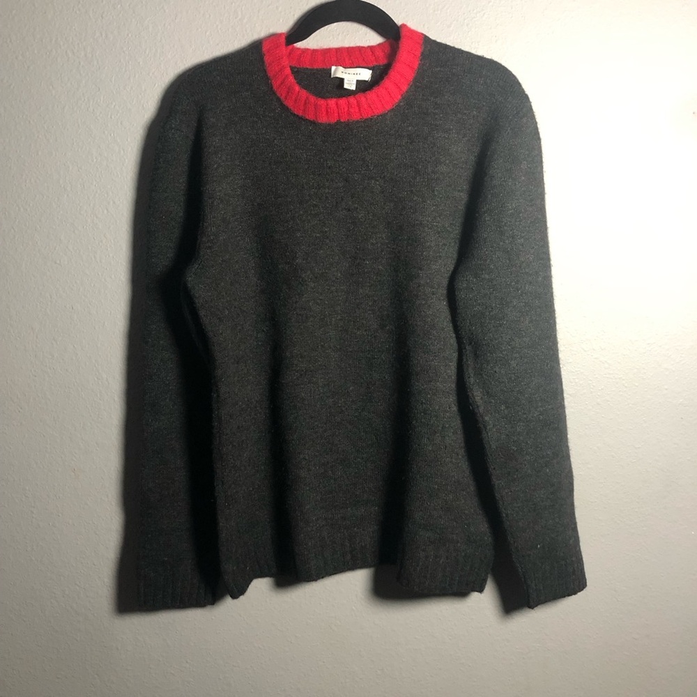 Nominee Wool Blend Sweater Charcoal Gray / Red Crewneck Made In Italy Size Large